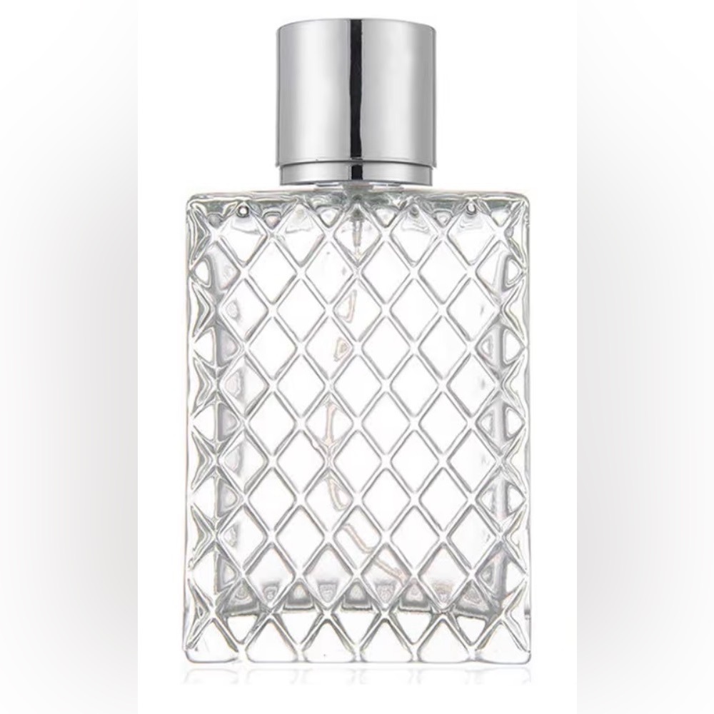 Jbh* New! Square Grids Carved Perfume Bottle Clear Glass bottle Empty  - Refilla - Picture 2 of 6